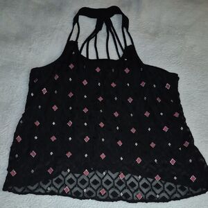 Candie's Black Lace Halter Camisole with Pink Diamond Motif Sz. XL